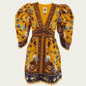 FARM Rio NWT Yellow and Brown Floral mini Dress MED